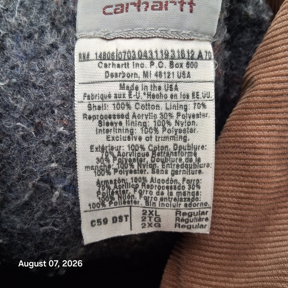Vintage Carhartt C59 DST Denim Chore Coat Mens 2XL Blanket Lined USA Barn Jacket - Picture 4 of 14